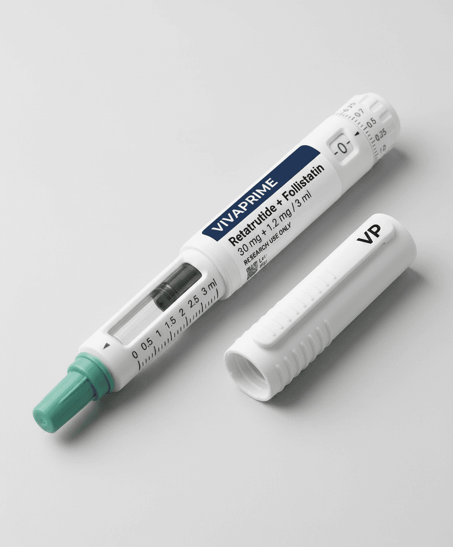 Retatrutide + Follistatin pen with cap, size reference